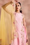 Supria Munjal Pink Chanderi Silk Embroidery, Sequins, Zari Floral Straight Kurta Palazzo Set at Aza Fashions Supria Munjal_Pink Chanderi Silk Embroidery, Sequins, Zari Floral Straight Kurta Palazzo Set _at_Aza_Fashions