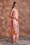 Buy_Supria Munjal_Pink Chanderi Silk Beads, Embroidery Round Neck Circular Kurta Set _Online_at_Aza_Fashions