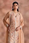 Supria Munjal_Beige Chanderi , Organza Embroidery, Stones, Sequins Tonal Kurta Set _Online_at_Aza_Fashions