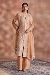 Buy_Supria Munjal_Beige Chanderi , Organza Embroidery, Stones, Sequins Tonal Kurta Set _at_Aza_Fashions