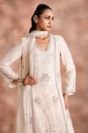Supria Munjal_White Chanderi Silk Embroidery, Beads, Sequins V-neck Floral Kurta Set _at_Aza_Fashions