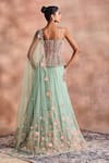 Shop_Supria Munjal_Green Silk Organza Beads, Sequins, Embroidery, Pastel Corset Lehenga Set _at_Aza_Fashions