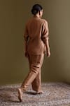 Shop_Chokhi Chorri_Beige Silk, Dupion Cowl Neck Nitya Overlap Top And Pant Set _at_Aza_Fashions
