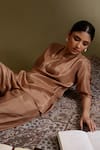 Buy_Chokhi Chorri_Beige Silk, Dupion Cowl Neck Nitya Overlap Top And Pant Set _Online_at_Aza_Fashions
