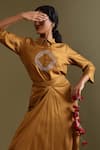 Buy_Chokhi Chorri_Yellow Silk, Dupion Zari, Embroidery Collared Tejas Shirt And Draped Skirt Set _Online_at_Aza_Fashions