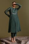 Buy_Chokhi Chorri_Green Cotton, Chanderi Zari, Embroidery, Sequins Keyhole Gathered Kurta Pant Set _at_Aza_Fashions