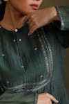 Shop_Chokhi Chorri_Green Cotton, Chanderi Zari, Embroidery, Sequins Keyhole Gathered Kurta Pant Set _Online_at_Aza_Fashions