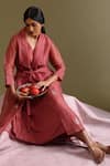 Buy_Chokhi Chorri_Pink , Organza Embroidery, Zari V-neck, Shawl Ritu Jacket And Dress Set _Online_at_Aza_Fashions