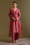 Buy_Chokhi Chorri_Pink Dupion, , Organza Embroidery, Tassels Aurira A-line Kurta Set _at_Aza_Fashions