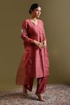 Buy_Chokhi Chorri_Pink Dupion, , Organza Embroidery, Tassels Aurira A-line Kurta Set _Online_at_Aza_Fashions