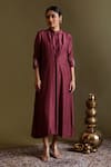 Buy_Chokhi Chorri_Magenta Silk Embroidery, Stones Collared Tanira Handwove Shirt Dress _at_Aza_Fashions