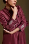 Chokhi Chorri_Magenta Silk Embroidery, Stones Collared Tanira Handwove Shirt Dress _Online_at_Aza_Fashions