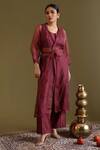 Buy_Chokhi Chorri_Magenta Silk Organza, Chanderi Beads, Embroidery Aarini Sheer Jacket And Pant Set _at_Aza_Fashions