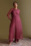 Buy_Chokhi Chorri_Magenta Dupion, , Organza Embroidery Eira Jumpsuit With Jacket _at_Aza_Fashions