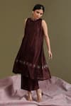 Buy_Chokhi Chorri_Brown Silk, Embroidery, Zari Avira Sleeveless Kurta Pant Set _at_Aza_Fashions