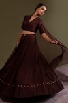 Shop_Chokhi Chorri_Brown Chanderi , Organza Studs, Embroidery, Dhwani Lehenga Set _at_Aza_Fashions