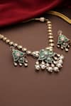 Swabhimann_Emerald Green Pearls, Stones Polki Embellished Necklace Set _Online_at_Aza_Fashions