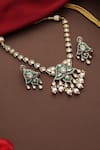 Shop_Swabhimann_Emerald Green Pearls, Stones Polki Embellished Necklace Set _at_Aza_Fashions