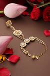 Shop_Swabhimann_Gold Plated Stones, Pearls Floral Kundan Embellished Hathphool _at_Aza_Fashions