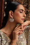 Shop Swabhimann Silver Plated Stones, Beads Polki Embellished Chandbali Earrings Online at Aza Fashions Shop_Swabhimann_Silver Plated Stones, Beads Polki Embellished Chandbali Earrings _Online_at_Aza_Fashions