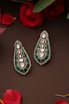 Shop_Swabhimann_Emerald Green Crystals, Rhinestones, Stones Polki Embellished Earrings _at_Aza_Fashions
