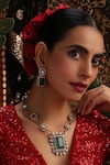 Buy_Swabhimann_Multi Color Stones, Pearls Emerald Green Polki Pendant Necklace Set _at_Aza_Fashions