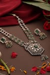 Swabhimann_Green Stones, Beads Polki Embellished Long Pendant Necklace Set _Online_at_Aza_Fashions