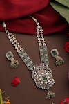 Shop_Swabhimann_Green Stones, Beads Polki Embellished Long Pendant Necklace Set _at_Aza_Fashions