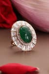 Shop_Swabhimann_Green Stones, Gemstones, Crystals Polki Embellished Adjustable Ring _at_Aza_Fashions