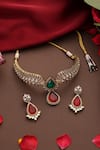 Shop_Swabhimann_Gold Plated Stones, Beads Polki And Pendant Drop Choker Set _at_Aza_Fashions