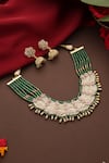 Shop_Swabhimann_Green Beads, Stones, Pearls Polki Layered Necklace Set _at_Aza_Fashions