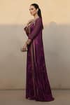 Nikita Mhaisalkar_Purple Georgette Embroidery, Tassels V-neck Swirl Print Dress And Long Jacket Set _Online_at_Aza_Fashions