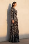 Shop_Nikita Mhaisalkar_Black Georgette Embroidery, Sequins, Tassels Swirl Print Maxi Dress And Jacket Set _at_Aza_Fashions