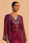 Nikita Mhaisalkar_Fuchsia Georgette Embroidery, Glitter, Swirl Print Maxi Dress And Long Jacket Set _Online_at_Aza_Fashions