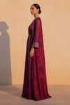 Shop_Nikita Mhaisalkar_Fuchsia Georgette Embroidery, Glitter, Swirl Print Maxi Dress And Long Jacket Set _at_Aza_Fashions