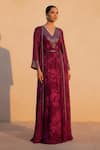 Buy_Nikita Mhaisalkar_Fuchsia Georgette Embroidery, Glitter, Swirl Print Maxi Dress And Long Jacket Set _at_Aza_Fashions