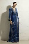 Shop_Nikita Mhaisalkar_Blue Georgette Embroidery, Foil Printing, Tassels Star Dress And Jacket Set _at_Aza_Fashions