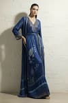 Buy_Nikita Mhaisalkar_Blue Georgette Embroidery, Foil Printing, Tassels Star Dress And Jacket Set _at_Aza_Fashions