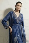 Nikita Mhaisalkar_Blue Georgette Embroidery, Foil Printing, Tassels Star Dress And Jacket Set _Online_at_Aza_Fashions
