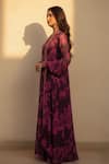 Shop_Nikita Mhaisalkar_Purple Georgette Embroidery, Sequins V-neck, Swirl Print Dress With Long Jacket _at_Aza_Fashions