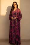 Buy_Nikita Mhaisalkar_Purple Georgette Embroidery, Sequins V-neck, Swirl Print Dress With Long Jacket _at_Aza_Fashions