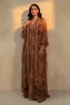 Buy_Nikita Mhaisalkar_Rust Georgette Embroidery, Beads V-neck Printed Maxi Dress With Jacket _at_Aza_Fashions