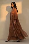 Shop_Nikita Mhaisalkar_Rust Georgette Embroidery, Beads V-neck Printed Maxi Dress With Jacket _at_Aza_Fashions