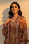Nikita Mhaisalkar_Rust Georgette Embroidery, Beads V-neck Printed Maxi Dress With Jacket _Online_at_Aza_Fashions