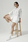 Buy_Studio Moda India_White Cotton Embroidery Mandarin Collar Dolman Ring Shirt _at_Aza_Fashions