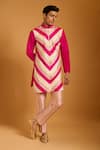 Buy_Siddartha Tytler_Fuchsia Polyester, Silk Crystals Chevron Pattern Kurta Set _at_Aza_Fashions