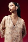 One Not Two_Gold Silk, Organza Embroidery, Beads, Crystals, Floral Kurta And Sharara Set _Online_at_Aza_Fashions