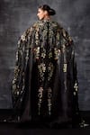 Shop_Samant Chauhan_Black Cotton, Silk, Organza Embroidery High Neck Cape Gown _at_Aza_Fashions
