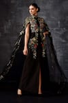 Samant Chauhan_Black Cotton, Silk, Organza Embroidery High Neck Cape Gown _Online_at_Aza_Fashions