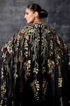 Buy_Samant Chauhan_Black Cotton, Silk, Organza Embroidery High Neck Cape Gown _Online_at_Aza_Fashions